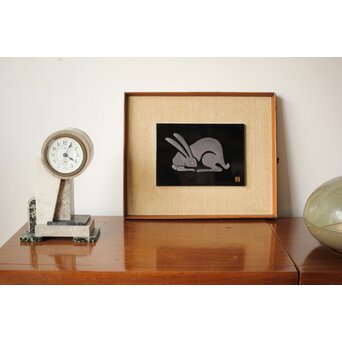 輪島塗 田崎昭一郎 兎 漆額　Q361