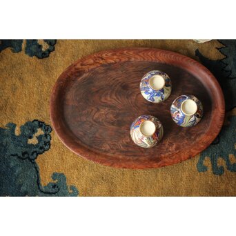 肥松 楕円型 刳貫煎茶盆　X455 