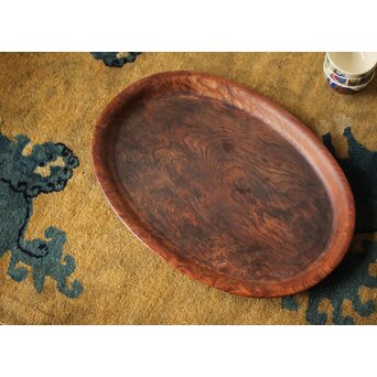 肥松 楕円型 刳貫煎茶盆　X455