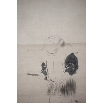 倣 松花堂昭乗 寒山拾得図 紙本軸装掛軸　Z505 