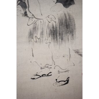 倣 松花堂昭乗 寒山拾得図 紙本軸装掛軸　Z505 