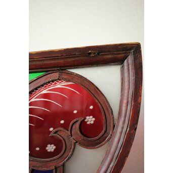 養蚕 多種と切子色ガラスのステンドグラス明り取り　Y050 