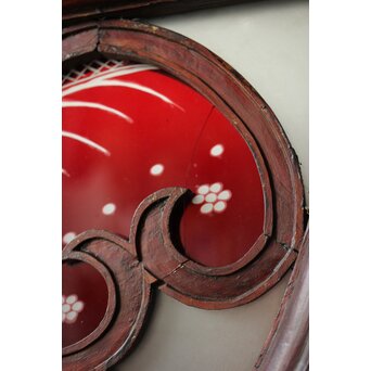 養蚕 多種と切子色ガラスのステンドグラス明り取り　Y050 割れ部分　残念です