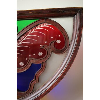 養蚕 多種と切子色ガラスのステンドグラス明り取り　Y050 