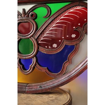 養蚕 多種と切子色ガラスのステンドグラス明り取り　Y050 