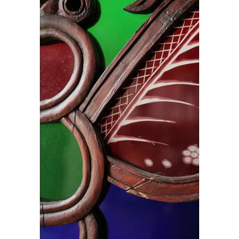 養蚕 多種と切子色ガラスのステンドグラス明り取り　Y050 