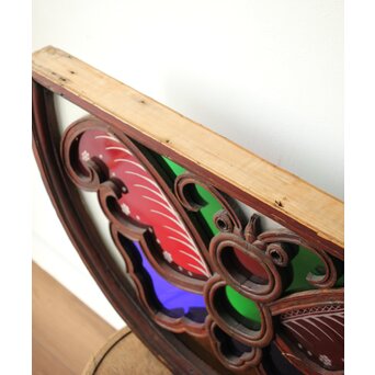 養蚕 多種と切子色ガラスのステンドグラス明り取り　Y050 