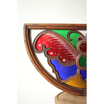 養蚕 多種と切子色ガラスのステンドグラス明り取り　Y050 