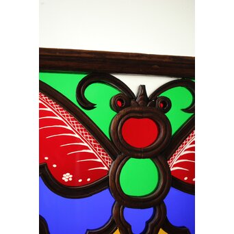 養蚕 多種と切子色ガラスのステンドグラス明り取り　Y050 