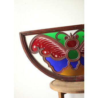 養蚕 多種と切子色ガラスのステンドグラス明り取り　Y050 