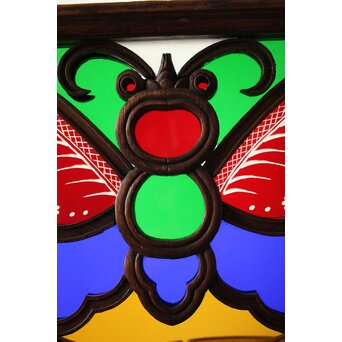 養蚕 多種と切子色ガラスのステンドグラス明り取り　Y050 