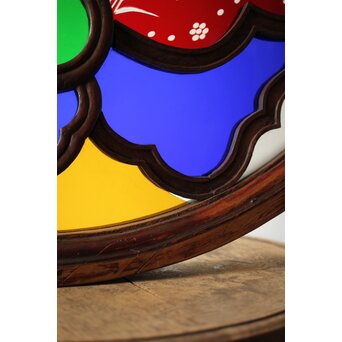 養蚕 多種と切子色ガラスのステンドグラス明り取り　Y050 