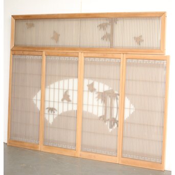 竹雀 書院欄間 5枚1組　R0399 ウラ くもりガラスが入っています