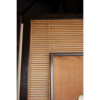 大型 黒枠透かしと筬の欄間 2枚1組　R0400 