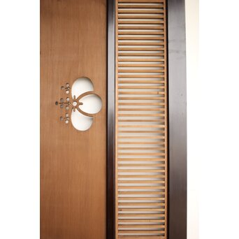 大型 黒枠透かしと筬の欄間 2枚1組　R0400 