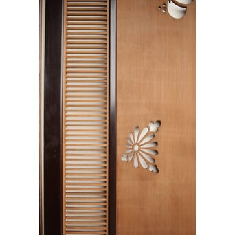 大型 黒枠透かしと筬の欄間 2枚1組　R0400 