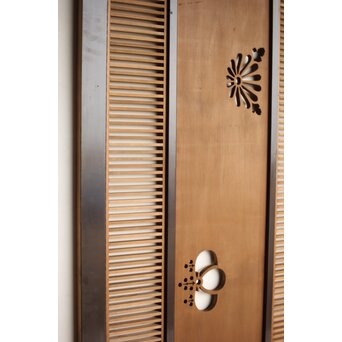 大型 黒枠透かしと筬の欄間 2枚1組　R0400 