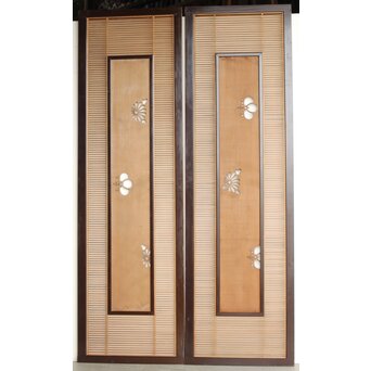 大型 黒枠透かしと筬の欄間 2枚1組　R0400