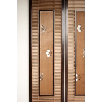 大型 黒枠透かしと筬の欄間 2枚1組　R0400 