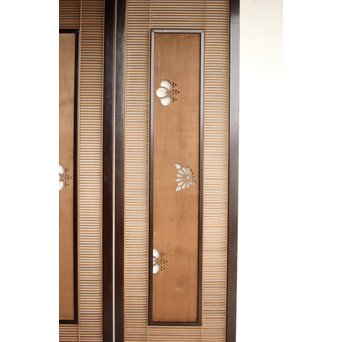 大型 黒枠透かしと筬の欄間 2枚1組　R0400 