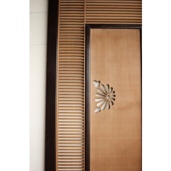 大型 黒枠透かしと筬の欄間 2枚1組　R0400 