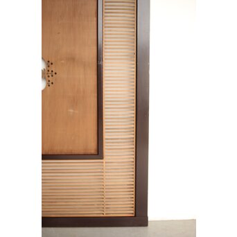 大型 黒枠透かしと筬の欄間 2枚1組　R0400 