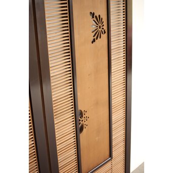 大型 黒枠透かしと筬の欄間 2枚1組　R0400 