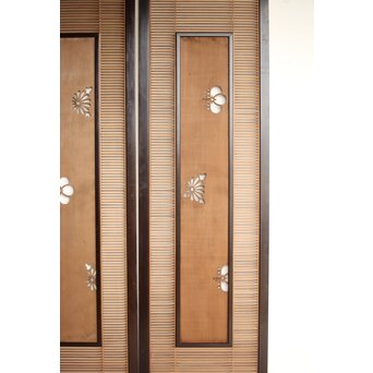 大型 黒枠透かしと筬の欄間 2枚1組　R0400 