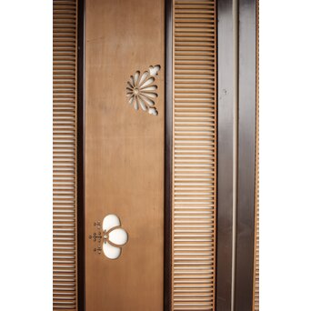 大型 黒枠透かしと筬の欄間 2枚1組　R0400 