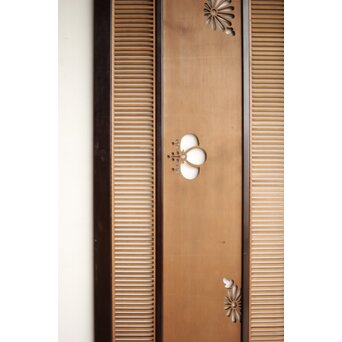 大型 黒枠透かしと筬の欄間 2枚1組　R0400 