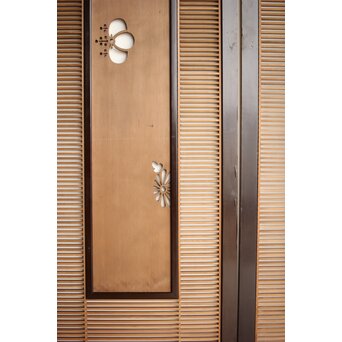 大型 黒枠透かしと筬の欄間 2枚1組　R0400 