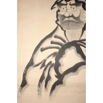 諦学上人 水墨達磨図 超大幅掛軸　Z507 