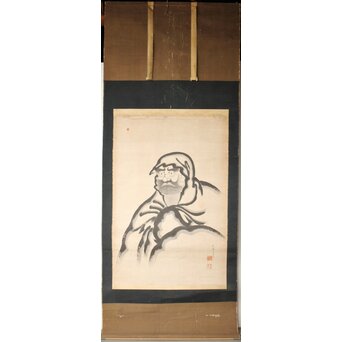 諦学上人 水墨達磨図 超大幅掛軸　Z507