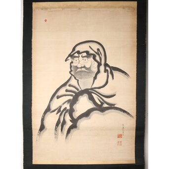 諦学上人 水墨達磨図 超大幅掛軸　Z507 