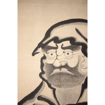 諦学上人 水墨達磨図 超大幅掛軸　Z507 