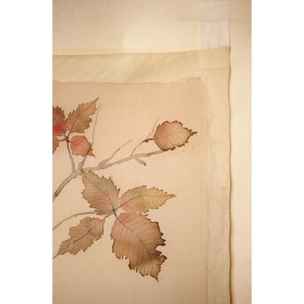 松林桂月 紅葉に鳥 絹本まくり　Z509 