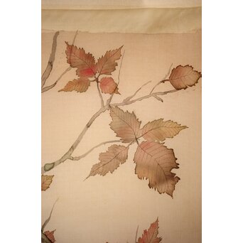 松林桂月 紅葉に鳥 絹本まくり　Z509 