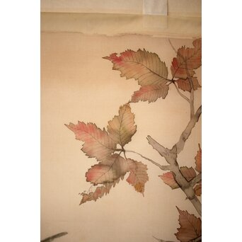 松林桂月 紅葉に鳥 絹本まくり　Z509 