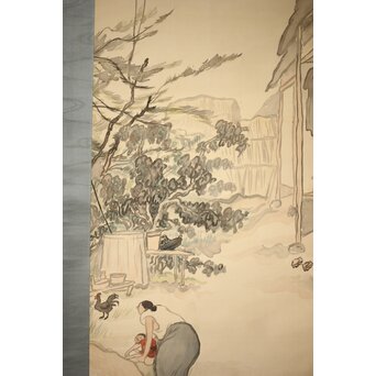 森田恒友「下総の村」掛軸 共箱　Z512 