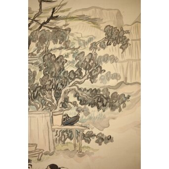 森田恒友「下総の村」掛軸 共箱　Z512 