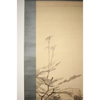 森田恒友「下総の村」掛軸 共箱　Z512 