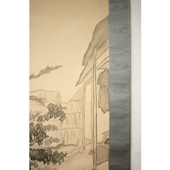 森田恒友「下総の村」掛軸 共箱　Z512 