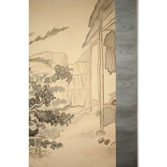 森田恒友「下総の村」掛軸 共箱　Z512 