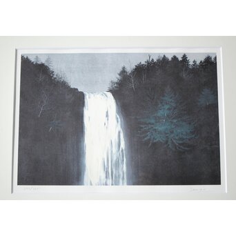 千住博「滝・崖の木」Hiroshi Senju Water fall リトグラフ 額装　Z513 