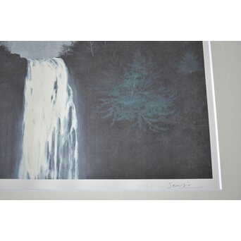 千住博「滝・崖の木」Hiroshi Senju Water fall リトグラフ 額装　Z513 