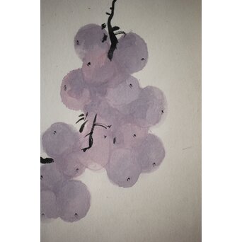 松林桂月 葡萄図 額装 鑑定シール　Z514 