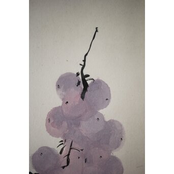 松林桂月 葡萄図 額装 鑑定シール　Z514 