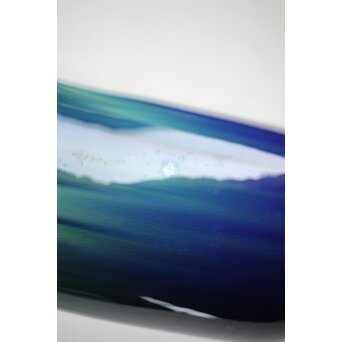 人間国宝 三代徳田八十吉作 金文字銘 碧明燿彩花器 所載品 本人サイン付　P480 