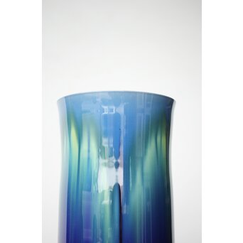 人間国宝 三代徳田八十吉作 金文字銘 碧明燿彩花器 所載品 本人サイン付　P480 