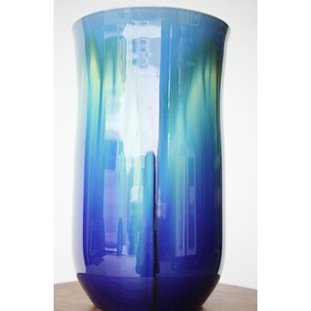 人間国宝 三代徳田八十吉作 金文字銘 碧明燿彩花器 所載品 本人サイン付　P480 